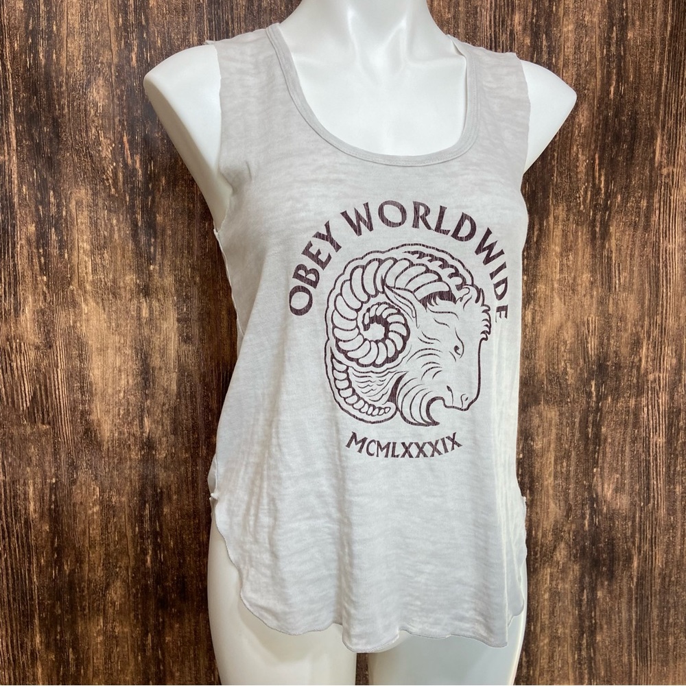 OBEY WORLDWIDE LIGHT GRAY RAM SIGN SLEEVELESS TANK TOP